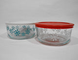 ❤️ New PYREX 4 Cup SNOWFLAKE Storage Dish Winter Holiday Choose: WHITE or BLUE