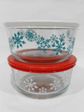 ❤️ New PYREX 4 Cup SNOWFLAKE Storage Dish Winter Holiday Choose: WHITE or BLUE