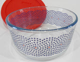 ❤️ New PYREX 4 Cup RED BLUE American Patriotic Storage Bowl STAR SWIRLS