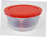 ❤️ New PYREX 4 Cup RED BLUE American Patriotic Storage Bowl STAR SWIRLS
