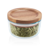 1 PYREX 1 CUP Glass Food Storage Container w/ WOODEN LID & SEAL Dry Goods, Crafts