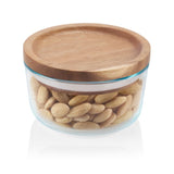 1 PYREX 2 CUP Glass Food Storage Container w/ WOODEN LID & SEAL Dry Goods, Crafts