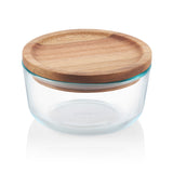 1 PYREX 4 CUP Glass Food Storage Container w/ WOODEN LID & SEAL Dry Goods, Crafts