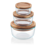 6-pc PYREX Glass Food Storage Container Set w/ WOODEN LIDS 1, 2, 4 Cup BOWLS Dry Goods, Crafts