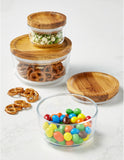 6-pc PYREX Glass Food Storage Container Set w/ WOODEN LIDS 1, 2, 4 Cup BOWLS Dry Goods, Crafts