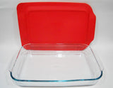 PYREX 4.5 Qt Rectangular Storage POPPY RED PLASTIC COVER 234-PC Tab Handle 15x10