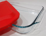 PYREX 4.5 Qt Rectangular Storage POPPY RED PLASTIC COVER 234-PC Tab Handle 15x10