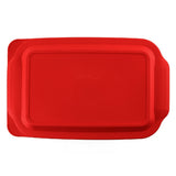 PYREX 4.5 Qt Rectangular Storage POPPY RED PLASTIC COVER 234-PC Tab Handle 15x10