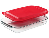 PYREX 4.5 Qt Rectangular Storage POPPY RED PLASTIC COVER 234-PC Tab Handle 15x10