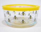 PYREX 4 Cup BEE HAPPY Storage Bowl *Choose: YELLOW or BLACK Hearts Honeybees Hive