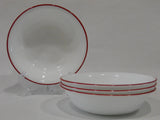 4 Corelle RED RIM 10-oz DESSERT BOWLS Fruit Sauce *Strokes Crimson Holly Febe