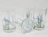 ❤️ 4 CORELLE SHADOW IRIS  7-oz JUICE GLASSES *Purple Floral 4" Weighted Bottoms