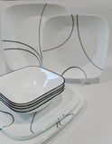 ❤️ 12-pc Corelle Square SIMPLE LINES DINNERWARE SET Plates Bowls *Sweeping Black Arcs
