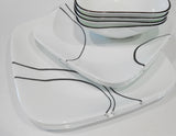 ❤️ 12-pc Corelle Square SIMPLE LINES DINNERWARE SET Plates Bowls *Sweeping Black Arcs
