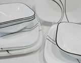 ❤️ 12-pc Corelle Square SIMPLE LINES DINNERWARE SET Plates Bowls *Sweeping Black Arcs