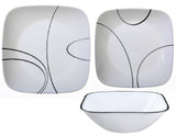 ❤️ 12-pc Corelle Square SIMPLE LINES DINNERWARE SET Plates Bowls *Sweeping Black Arcs