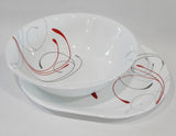 ❤️ 2-pc Corelle SPLENDOR SERVING SET Large 2-Qt BOWL & PLATTER Red Gray Scrolls