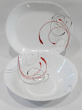❤️ 2-pc Corelle SPLENDOR SERVING SET Large 2-Qt BOWL & PLATTER Red Gray Scrolls