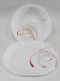 ❤️ 2-pc Corelle SPLENDOR SERVING SET Large 2-Qt BOWL & PLATTER Red Gray Scrolls