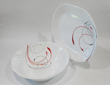 ❤️ 2-pc Corelle SPLENDOR SERVING SET Large 2-Qt BOWL & PLATTER Red Gray Scrolls