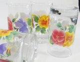 ❤️ New 4 CORELLE Pansy SUMMER BLUSH 7-oz JUICE GLASSES *Yellow Red Purple Floral