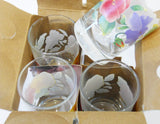 ❤️ New 4 CORELLE Pansy SUMMER BLUSH 7-oz JUICE GLASSES *Yellow Red Purple Floral
