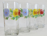 ❤️ New 4 CORELLE Pansy SUMMER BLUSH 16-oz TUMBLER GLASSES Yellow Red Purple Floral