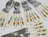 20-pc Corelle SUNBLOSSOMS FLATWARE SET Regent Sheffield / Sandstone Bees Seeds Sunflowers