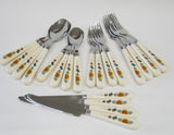 20-pc Corelle SUNBLOSSOMS FLATWARE SET Regent Sheffield / Sandstone Bees Seeds Sunflowers