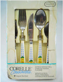 ❤️ 20-pc Corelle SUNSATIONS FLATWARE SET Sunflowers Stainless *Yellow Floral Blue Gingham