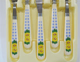 ❤️ 20-pc Corelle SUNSATIONS FLATWARE SET Sunflowers Stainless *Yellow Floral Blue Gingham