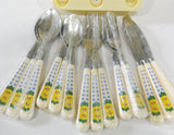 ❤️ 20-pc Corelle SUNSATIONS FLATWARE SET Sunflowers Stainless *Yellow Floral Blue Gingham