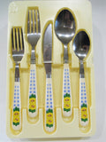 ❤️ 20-pc Corelle SUNSATIONS FLATWARE SET Sunflowers Stainless *Yellow Floral Blue Gingham