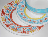❤️ Corelle TERRACOTTA DREAMS 12-pc DINNERWARE SET Mexican Tile Turquoise Yellow Orange