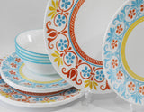 ❤️ Corelle TERRACOTTA DREAMS 12-pc DINNERWARE SET Mexican Tile Turquoise Yellow Orange