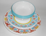 ❤️ Corelle TERRACOTTA DREAMS 12-pc DINNERWARE SET Mexican Tile Turquoise Yellow Orange