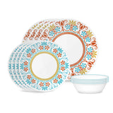 ❤️ Corelle TERRACOTTA DREAMS 12-pc DINNERWARE SET Mexican Tile Turquoise Yellow Orange