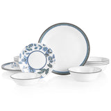 ❤️ 16-pc Corelle VERANDA DINNERWARE SET *Blue Gray Aqua Floral & Seaside Tiles