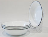 4 Corelle DARK GREY RIM 10-oz DESSERT BOWLS Fruit Sauce *Veranda Misty Leaves