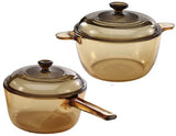 4-pc PYREX Corning VISIONS Amber 2.6-Qt COOKPOT Stewpot & 1.5-Qt SAUCEPAN Pot
