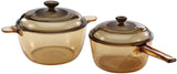 4-pc PYREX Corning VISIONS Amber 2.6-Qt COOKPOT Stewpot & 1.5-Qt SAUCEPAN Pot