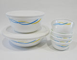 ❤️ 8-pc Corelle WAVES BOWL SET 1-Qt SERVING + 28-oz & 6-oz RAMEKINS Blue Yellow