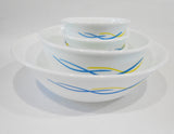❤️ 8-pc Corelle WAVES BOWL SET 1-Qt SERVING + 28-oz & 6-oz RAMEKINS Blue Yellow