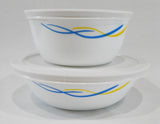 ❤️ 8-pc Corelle WAVES BOWL SET 1-Qt SERVING + 28-oz & 6-oz RAMEKINS Blue Yellow