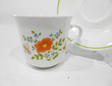 ❤️ 1 NEW Corelle Corning WILDFLOWER CUP & SAUCER SET Orange Poppy Green Band