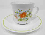❤️ 1 NEW Corelle Corning WILDFLOWER CUP & SAUCER SET Orange Poppy Green Band