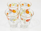 4 Corelle WILDFLOWER 10-oz WATER GOBLETS 6 3/4" Wine Glasses Orange Poppy Floral