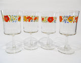 4 Corelle WILDFLOWER 10-oz WATER GOBLETS 6 3/4" Wine Glasses Orange Poppy Floral