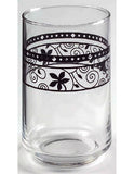 ❤️ 1 CORELLE Corning BLACK WINDING GATE 8-oz JUICE GLASS 4" Lowfoot Floral Scrolls