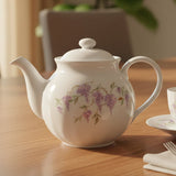 *New CORELLE Porcelain WISTERIA SET 1-Qt TEAPOT Purple Floral & Vines White Swirls